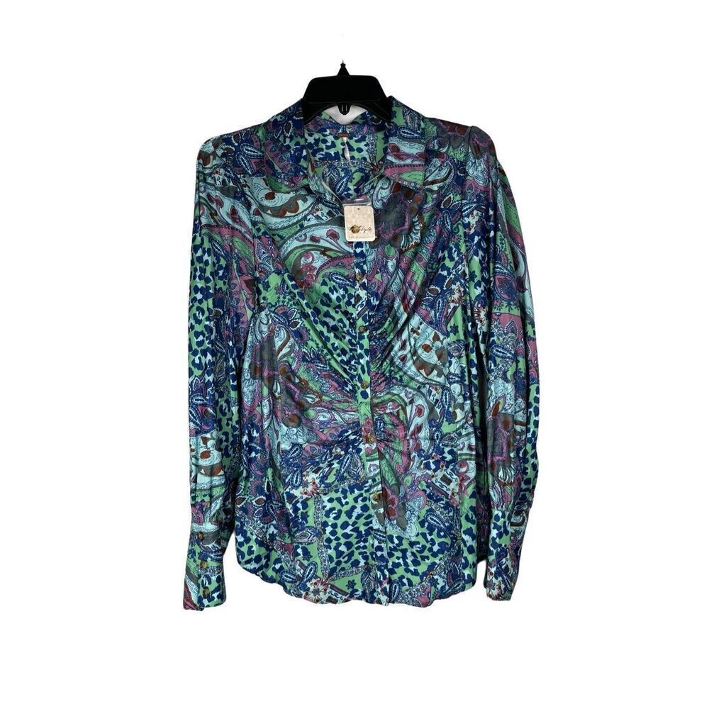 NWT Free People Paisley Animal Print Long Sleeve Button Down Large